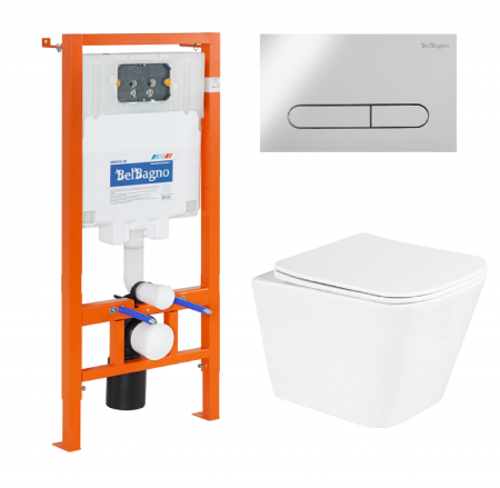 Комплект инсталляции BELBAGNO BB002-80 с унитазом DUE и клавишей смыва, артикул BB3103CHR/SC/BB002-80/BB018-GV-BIANCO