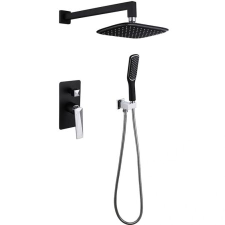 Смеситель встроенный + верхний душ + ручной душ ЧЕРНЫЙ+ХРОМ, артикул 374-B