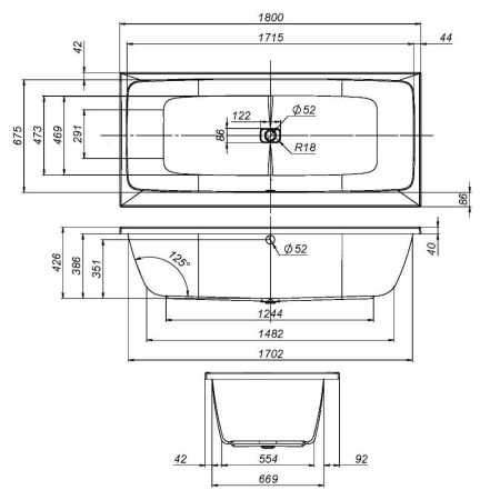 W84A-180-080W-A Func Ванна акриловая 180х80, артикул W84A-180-080W-A