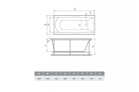 Ванна акриловая Relisan EcoPlus ТЕМЗА Гл000025013, 190x100, артикул Гл000025013