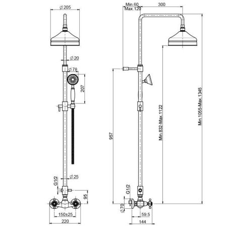 FIMA|Carlo Frattini Elizabeth Смеситель для душа внешнего монтажа, с душевой штангой, верхним душем Ø 200 мм. и душевым комплектом, цвет хром, артикул F5085/2CR