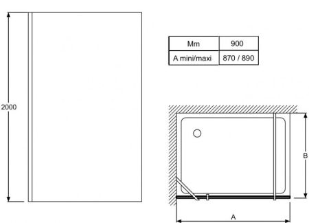 Душевая перегородка Jacob Delafon Contra 90 E22WP90-GA профиль Хром стекло прозрачное, артикул E22WP90-GA
