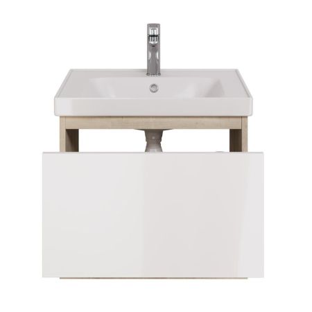 Тумба с раковиной подвесная Dreja Perfecto 60 см, дуб эврика/белый, артикул 99-0811-com
