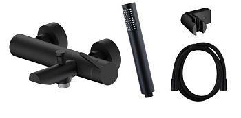 AQG Urban Flow, однорычажный смеситель для ванны c набором для душа, цвет черный матовый