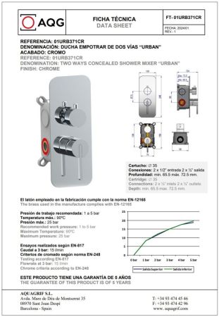 AQG Urban, встраиваемый смеситель для душа на 2 выхода, с дивертером, цвет хром, артикул 01URB371CR