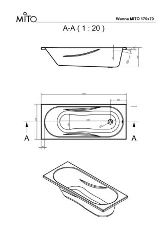 Ванна прямоугольная MITO RED 170x70 (63377), артикул 63377