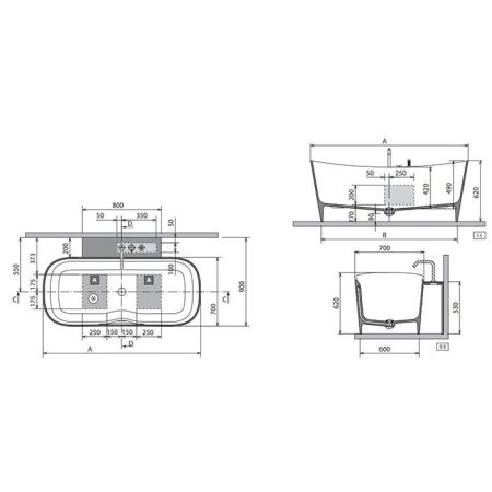 NOVELLINI SHIP Ванна отдельностоящая 1600х700х620 мм., с донным клапаном click-clack, NOVOTECH, цвет белый матовый, артикул SHI116070-U