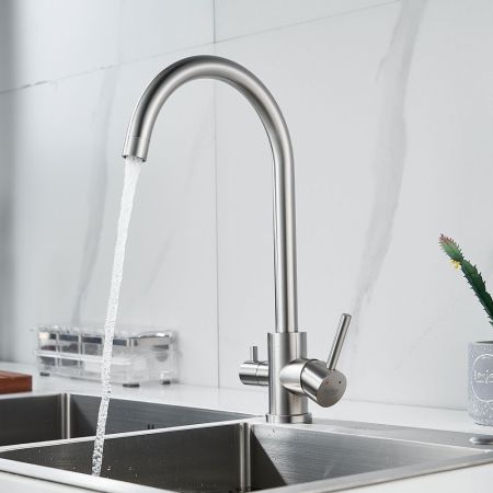 Смеситель для кухни с подключением фильтра воды Raffine F108L, сатин, артикул F108L