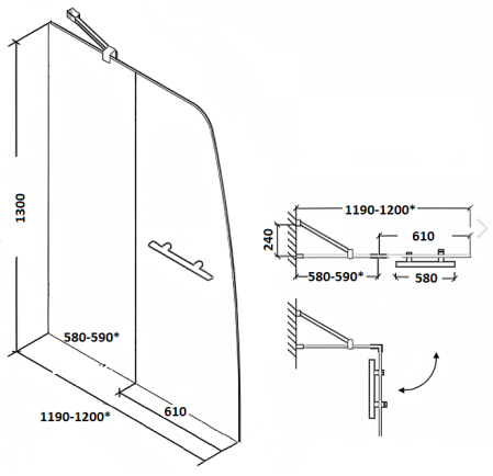 Шторка F03B для ванной, распашная PARLY (130x120), артикул F03B