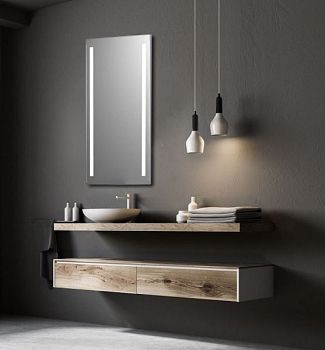 Xpertials CADIER45, прямоугольное зеркало 45х90 см c LED подсветкой: датчик вкл/выкл подсветки с диммером, профиль матовый хром