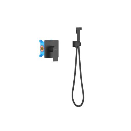 Набор с гигиеническим душем (смеситель + гигиеническая лейка + шланг + шланговое подсоединение с держателем) AQUATEK, матовый черный AQ1419MB ЛИРА, артикул AQ1419MB