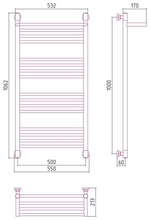 Полотенцесушитель водяной "БОГЕМА 1П +" 1000х500 (Состаренная ЛАТУНЬ), артикул 051-0223-1050