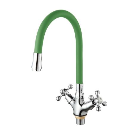 Смеситель для кухни с гибким изливом D-Lin D153810-5, хром/зеленый, артикул D153810-5