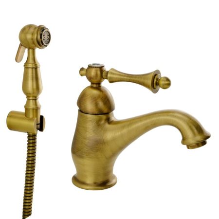 BOMOND Смеситель для раковины моноком., с гигиеническим набором, бронза, артикул 26870