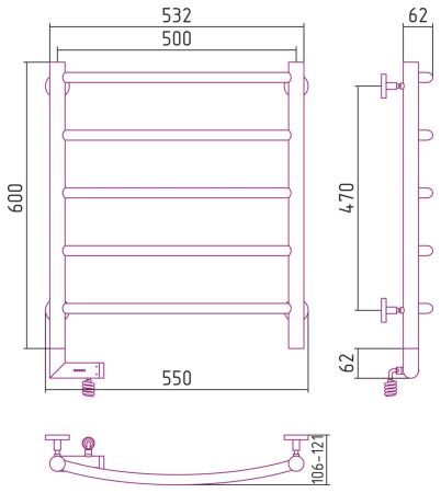Полотенцесушитель электрический "ГАЛАНТ 2.0" 600х500 / МЭМ левый (Матовый Белый), артикул 30-5200-6050