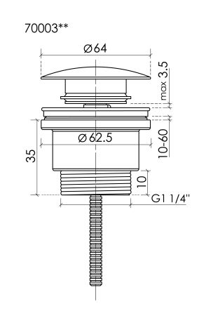 Донный клапан универсальный Ceramicanova 70003BG с системой "Клик - Клак" латунь брашированное золото ПВД (PVD), артикул 70003BG