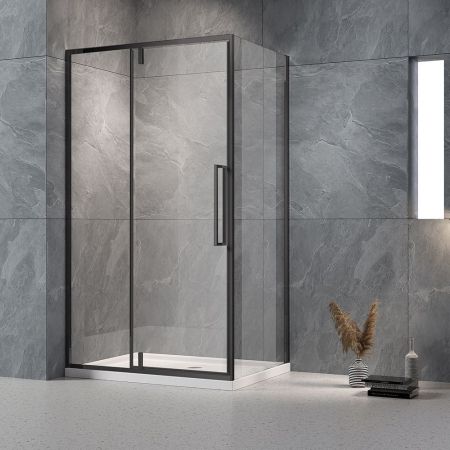 Душевой угол Veconi Rovigo RV-034B, 1000х800х1950 черный, стекло прозрачное, артикул RV034B-10080-01-C7