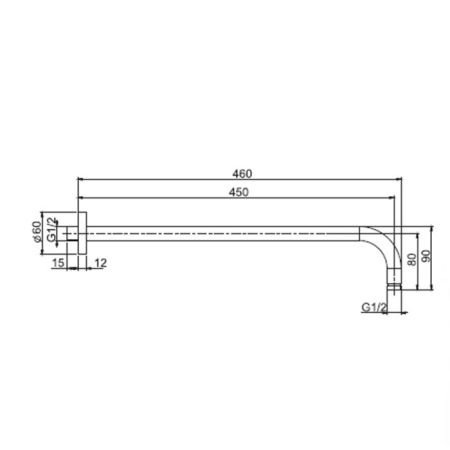 Держатель верхнего душа, Fima Carlo Frattini, Showerhead, вид-настенный, вынос, мм-450, 1/2”, цвет-чёрный матовый, артикул F2138NS.45