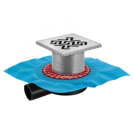 Трап BERGES водосток ZENTRUM Antik 150х150, матовый хром, выпуск D50 H65 боковой, артикул 090365