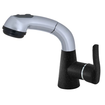 Смеситель для кухни с выдвижным изливом и режимом душ GranFest 3773, черный, артикул 3773 черный