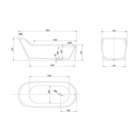 Ванна, KNIEF, Pearl, ширина, мм-1820, глубина, мм-800, высота, мм-700/500, тип установки-отдельностоящий, слив-перелив-в комплекте, материал-K-Stone, цвет-белый матовый, артикул 0600-050-01