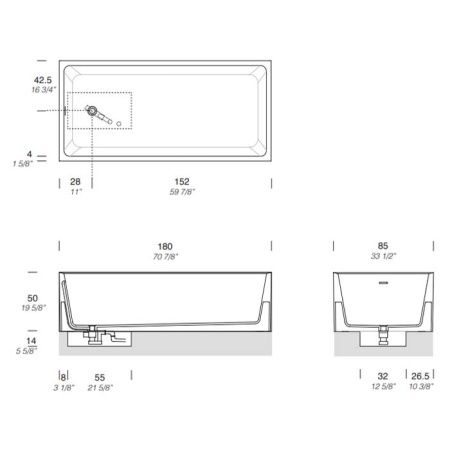 NOORTH milldue edition Спинка для ванны, MILLTEK SOLID, цвет белый матовый
