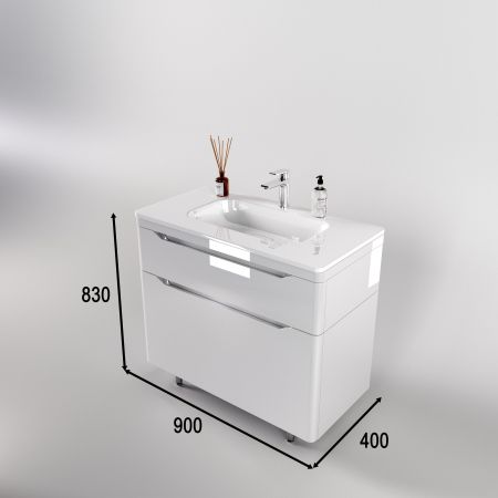 Тумба напольная "Марелла 90" (2 ящ.) Люкс антискрейтч белый глянец, PLUS, артикул СС-00002417