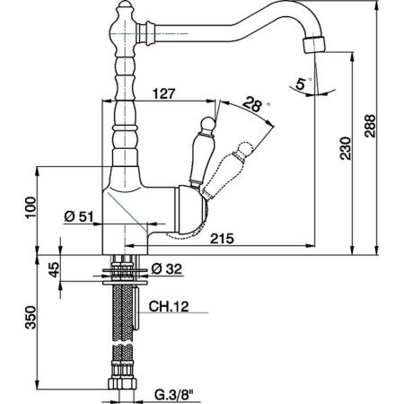 CISAL Arcana Empress Смеситель для кухни на 1 отверстие, цвет золото, артикул EM00253024