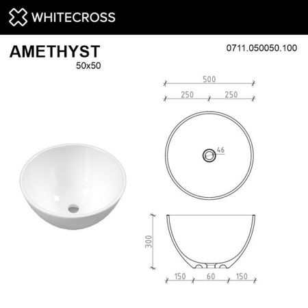 Умывальник WHITECROSS Amethyst D=50 (белый глянец) иск. камень, артикул 0711.050050.100