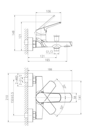 Смеситель для ванны Cersanit FLAVIS однорычажный (63035), артикул 63035