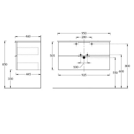 Тумба PIANO Forte подвесная 95 см, 2 ящика, белый глянцевый, артикул PI.F.95\WHT