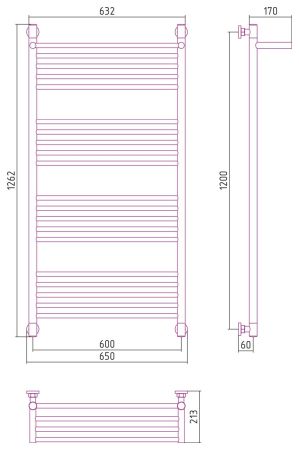Полотенцесушитель водяной "БОГЕМА 1П +" 1200х600 (Состаренная ЛАТУНЬ), артикул 051-0223-1260