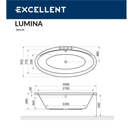 Ванна EXCELLENT Lumina 190x95 "LINE" (хром), артикул WAEX.LUM19.LINE.CR