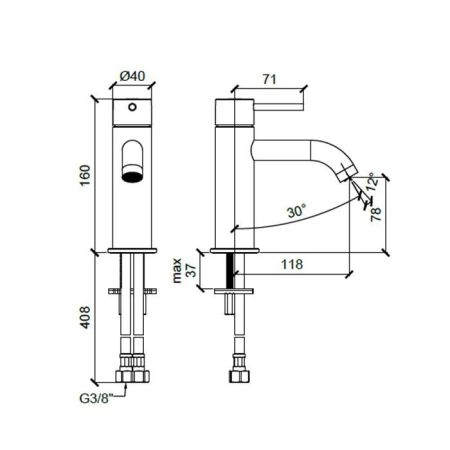Смеситель для раковины, Almar, тип открывания воды-однорычажный, тип регулирования воды-керамический картридж, монтаж-на раковину/столешницу, отверстия для монтажа-1, высота, мм-160, вынос излива, мм-118, тип излива-неподвижный, донный клапан-отсутствует,, артикул E214000.CR