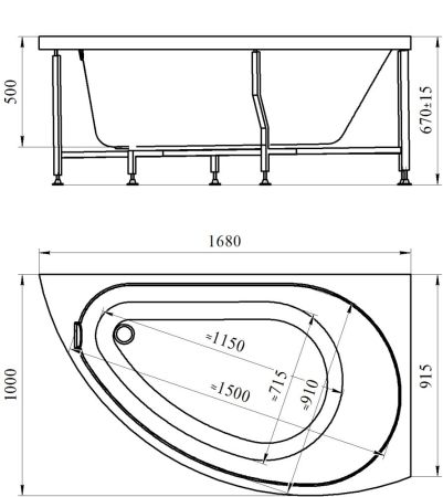 Акриловая ванна Радомир (Vannesa) Бергамо 168х100 (правосторонняя)(2-01-0-2-1-215), артикул 2-01-0-2-1-215